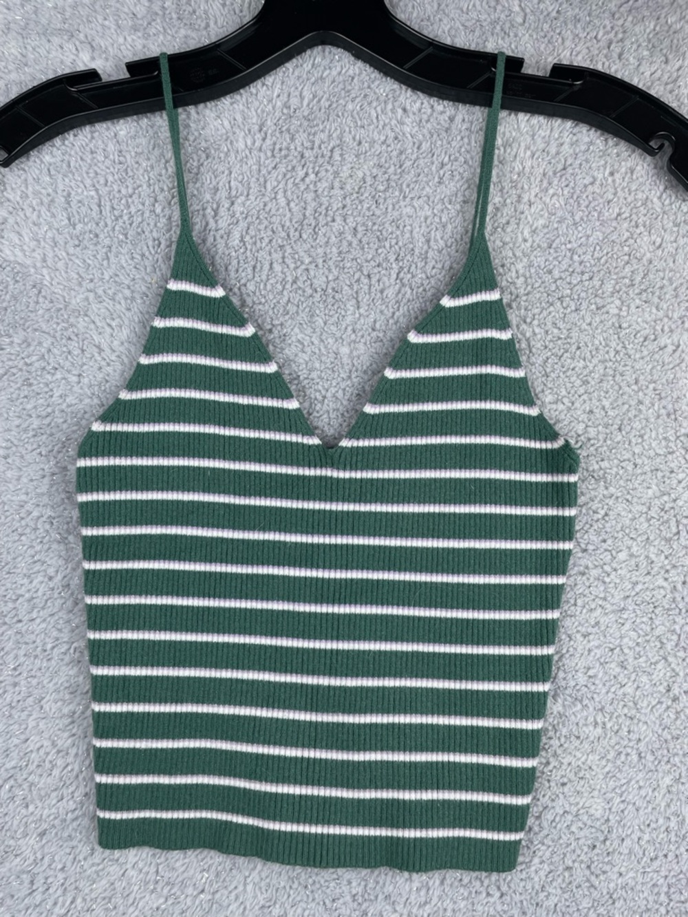 Striped V-Neck Knit Cami Tank Top - Green & White